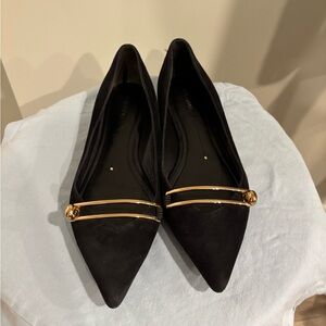 Stella Luna Elegant Black Suede Women's Flats with Gold Accent
